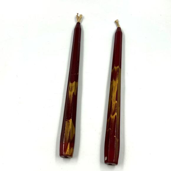 Vintage Carved Painted Glazed Wooden Painted Red Gold Decorative Candle Sticks - Picture 2 of 8